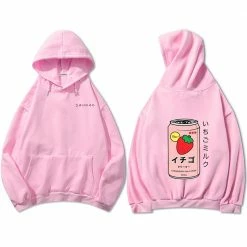 Apparel Harajuku Strawberry Milk Oversized Part-Cotton Hoodie
