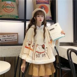 Apparel Japanese Cat Hooded Fluffy Cloak Coat
