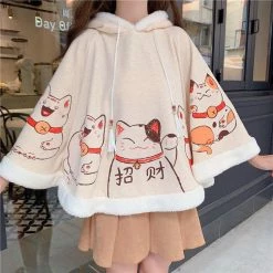 Apparel Japanese Cat Hooded Fluffy Cloak Coat