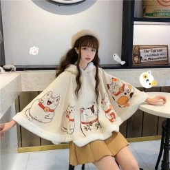 Apparel Japanese Cat Hooded Fluffy Cloak Coat