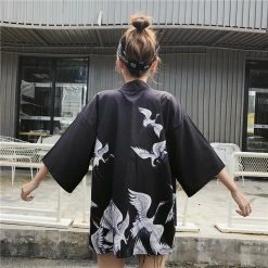 Apparel Japanese Classic Crane Design Kimono