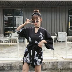 Apparel Japanese Classic Crane Design Kimono