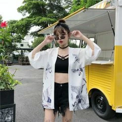 Apparel Japanese Classic Crane Design Kimono