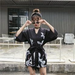 Apparel Japanese Classic Crane Design Kimono