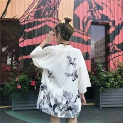 Apparel Japanese Classic Crane Design Kimono