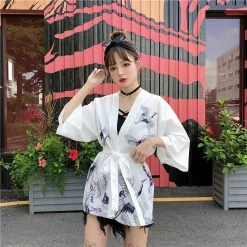Apparel Japanese Classic Crane Design Kimono