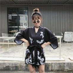 Apparel Japanese Classic Crane Design Kimono