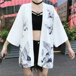 Apparel Japanese Classic Crane Design Kimono