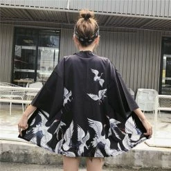 Apparel Japanese Classic Crane Design Kimono