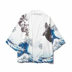 Apparel Japanese Great Wave Off Kanagawa Dragons Kois Kimono