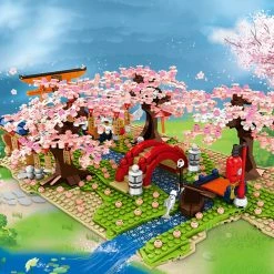 Build It Japanese Hakone Red Bridge Lake View With Sakura Trees