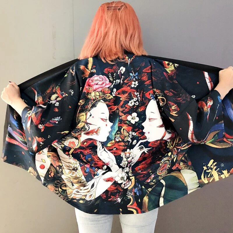 Apparel Japanese Art Fancy Kimono Cardigan Robe Short 7 Apparel Japanese Art Fancy Kimono Cardigan Robe Short