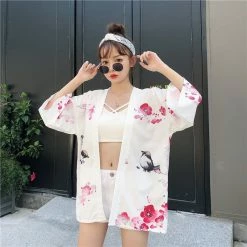 Apparel Japanese Lady With Tsubaki Flowers Kimono