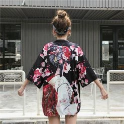 Apparel Japanese Lady With Tsubaki Flowers Kimono