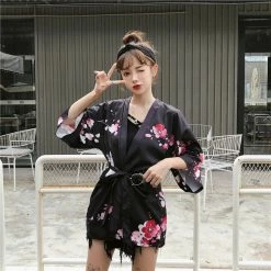 Apparel Japanese Lady With Tsubaki Flowers Kimono