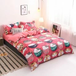 Home Decor Japanese Pink Cats Bedding Set Home & Pets