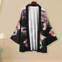 Apparel Japanese White Dragon And Golden Koi Kimono