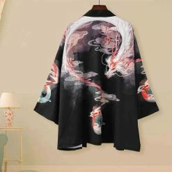 Apparel Japanese White Dragon And Golden Koi Kimono