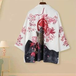 Apparel Japanese White Dragon And Golden Koi Kimono