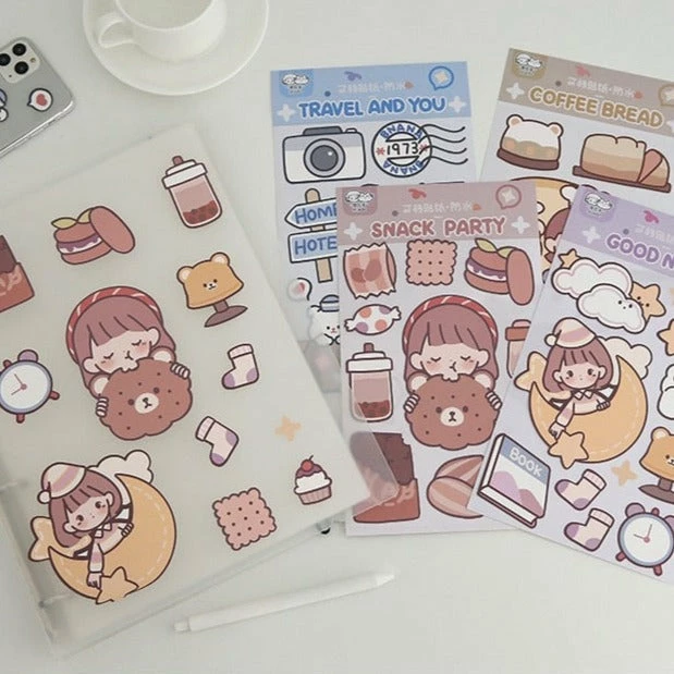 Accessories Stationery Kawaii Bear Girl Adventures Stickers Set 9 Accessories Stationery Kawaii Bear Girl Adventures Stickers Set