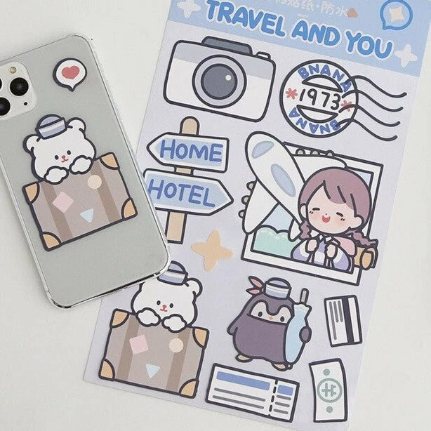 Accessories Stationery Kawaii Bear Girl Adventures Stickers Set 13 Accessories Stationery Kawaii Bear Girl Adventures Stickers Set