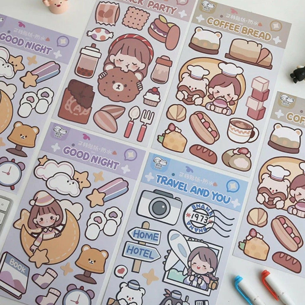 Accessories Stationery Kawaii Bear Girl Adventures Stickers Set 3 Accessories Stationery Kawaii Bear Girl Adventures Stickers Set