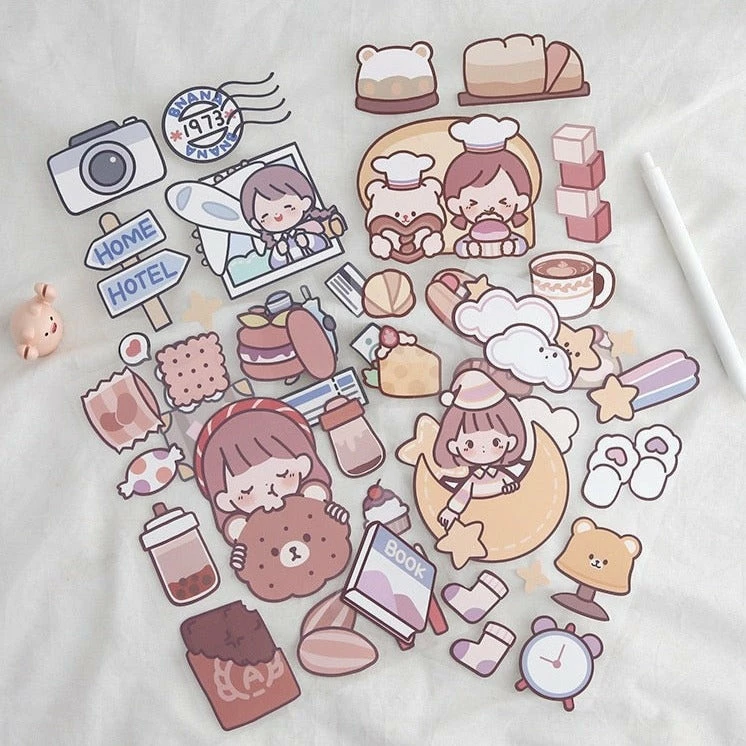 Accessories Stationery Kawaii Bear Girl Adventures Stickers Set 8 Accessories Stationery Kawaii Bear Girl Adventures Stickers Set