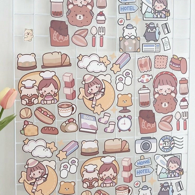 Accessories Stationery Kawaii Bear Girl Adventures Stickers Set 10 Accessories Stationery Kawaii Bear Girl Adventures Stickers Set