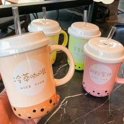 Home Decor Kawaii Boba Mug With Straw Food & Drinks
