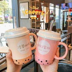 Home Decor Kawaii Boba Mug With Straw Food & Drinks