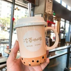 Home Decor Kawaii Boba Mug With Straw Food & Drinks