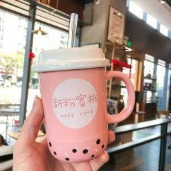 Home Decor Kawaii Boba Mug With Straw Food & Drinks