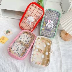 Accessories Stationery Kawaii Bunnies Clear Transparent Pencil Case