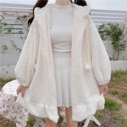 Apparel Kawaii Bunny Fluffy Oversized Zip-Up Hooded Jacket
