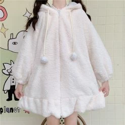 Apparel Kawaii Bunny Fluffy Oversized Zip-Up Hooded Jacket