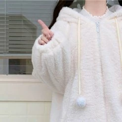 Apparel Kawaii Bunny Fluffy Oversized Zip-Up Hooded Jacket