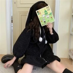 Apparel Kawaii Bunny Fluffy Oversized Zip-Up Hooded Jacket