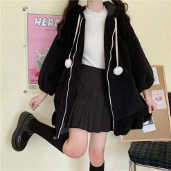Apparel Kawaii Bunny Fluffy Oversized Zip-Up Hooded Jacket