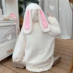 Apparel Kawaii Bunny Fluffy Oversized Zip-Up Hooded Jacket