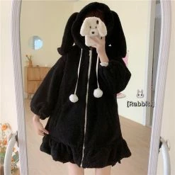 Apparel Kawaii Bunny Fluffy Oversized Zip-Up Hooded Jacket