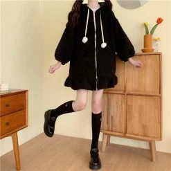 Apparel Kawaii Bunny Fluffy Oversized Zip-Up Hooded Jacket