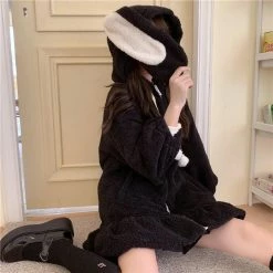 Apparel Kawaii Bunny Fluffy Oversized Zip-Up Hooded Jacket