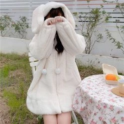 Apparel Kawaii Bunny Fluffy Oversized Zip-Up Hooded Jacket
