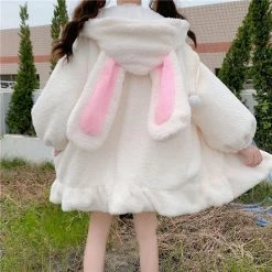 Apparel Kawaii Bunny Fluffy Oversized Zip-Up Hooded Jacket