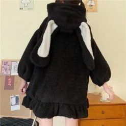 Apparel Kawaii Bunny Fluffy Oversized Zip-Up Hooded Jacket