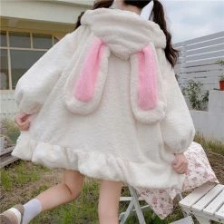 Apparel Kawaii Bunny Fluffy Oversized Zip-Up Hooded Jacket