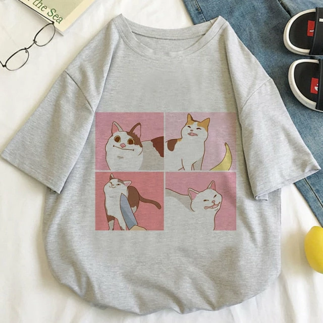 Apparel Kawaii Cartoon Cats Meme Women's Tee Tops 6 Apparel Kawaii Cartoon Cats Meme Women's Tee Tops