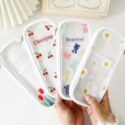 Accessories Kawaii Cherry Bear Clear Transparent Pencil Case