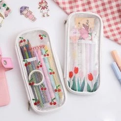 Accessories Kawaii Cherry Bear Clear Transparent Pencil Case