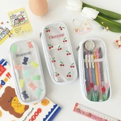 Accessories Kawaii Cherry Bear Clear Transparent Pencil Case